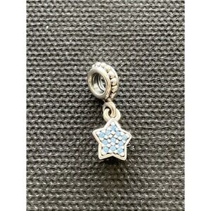 Retired Pandora Sterling Silver pave blue star dangle charm ALE 925